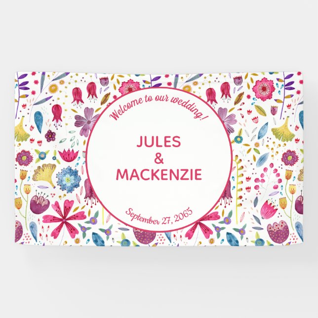 Lona Boda de acuarela de Hedgerow Wild Flowers (Horizontal)