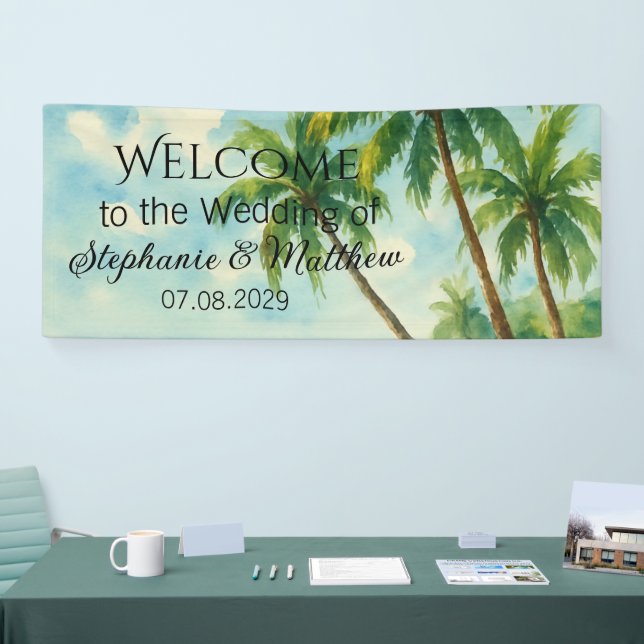 Lona Boda de acuarela de verano de playa tropical (Feria)