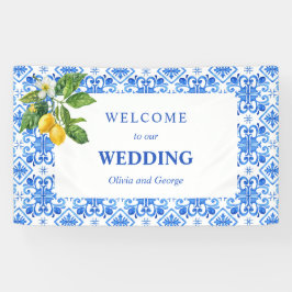 Lona Boda de azulejos azules y limones mediterráneos