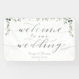 Lona Boda de bienvenida blanca de la caligrafía platead