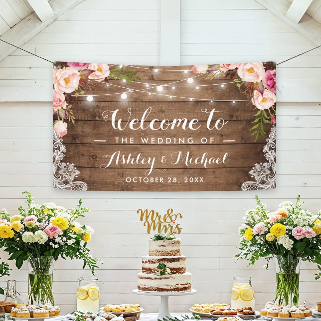 Lona Boda de bienvenida con cadenas florales rusticas r (Subido por el creador)