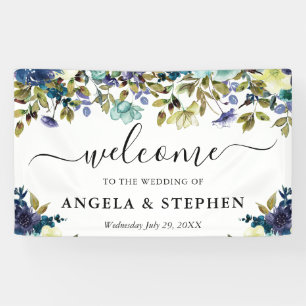 Lona Boda de Bienvenida con Flores Azules y Navy
