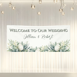 Lona Boda de bienvenida con flores suaves y vegetación