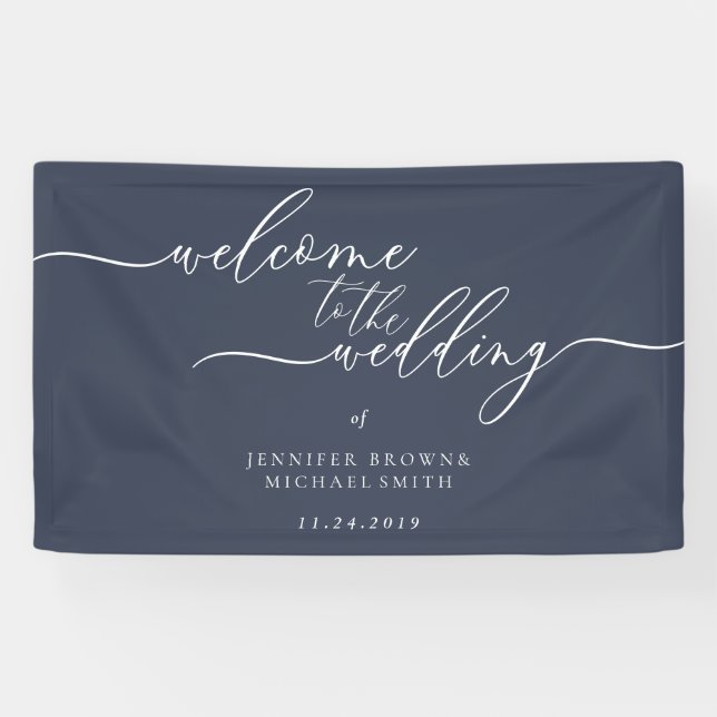 Lona Boda de bienvenida de caligrafía romántica simple  (Horizontal)