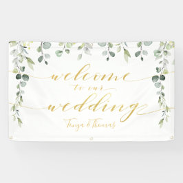 Lona Boda de bienvenida de Greenery & Fancy Gold Callig