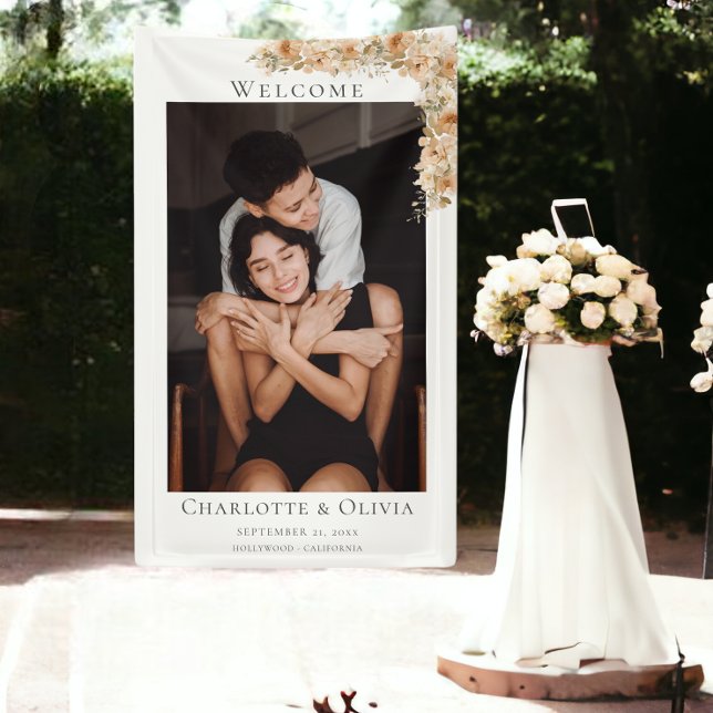 Lona Boda de bienvenida floral elegante de la foto (Photo Elegant Floral Welcome Wedding Banner from Ricaso)