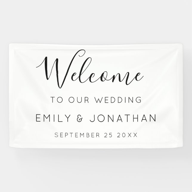 Lona Boda de bienvenida Nombres Fecha Blanco negro (Horizontal)