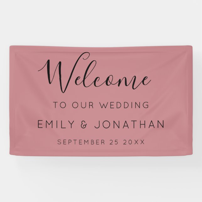 Lona Boda de bienvenida Nombres Fecha Rosa polvoriento (Horizontal)