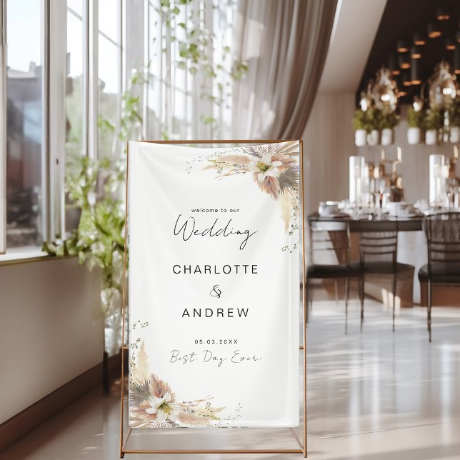 Lona Boda de boho moderno y elegante (Modern, elegant, boho, "Welcome & Best Day Ever" white, soft colors, script font, wedding banner.)