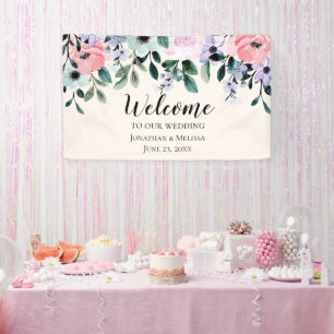 Lona Boda de borde floral de color rosa y púrpura