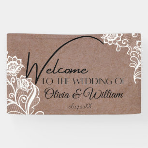 Lona Boda de Caligrafía Chic Rústico Bienvenida