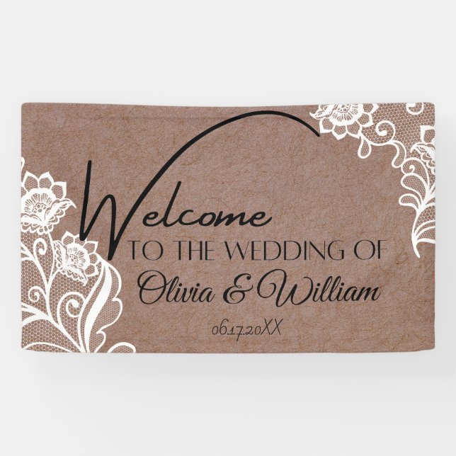 Lona Boda de Caligrafía Chic Rústico Bienvenida (Horizontal)