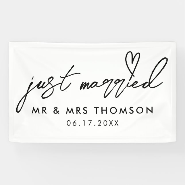 Lona Boda de caligrafía elegante moderno solo casada (Horizontal)