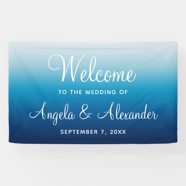 Lona Boda de degradado de cielo y azul oceánico (Horizontal)