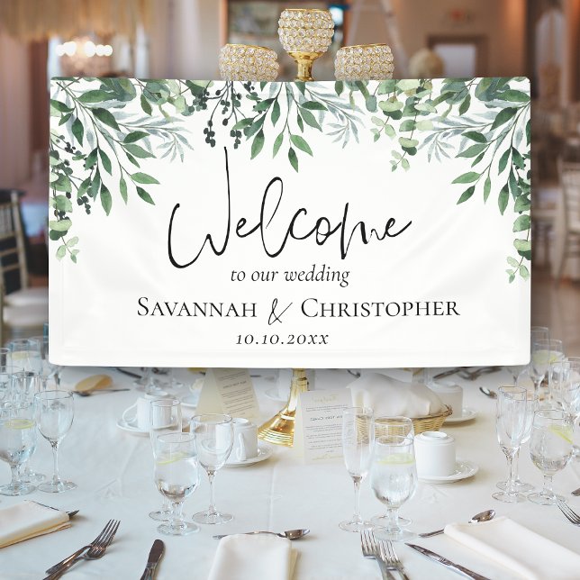 Lona Boda de eucalipto ruso (Rustic Eucalyptus Wedding Banner)