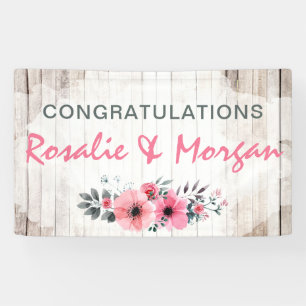 Lona Boda de Floral de Madera Rústica Rótulo de felicit