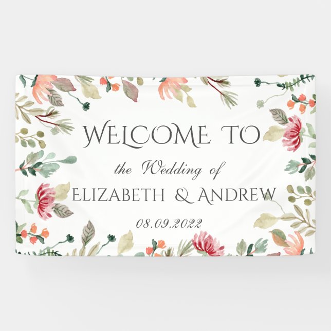 Lona Boda de flores silvestres en acuarela chic (Horizontal)