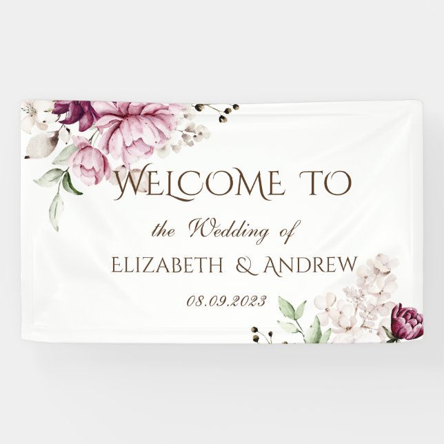 Lona Boda de Flores Violetas con Acuarela (Horizontal)