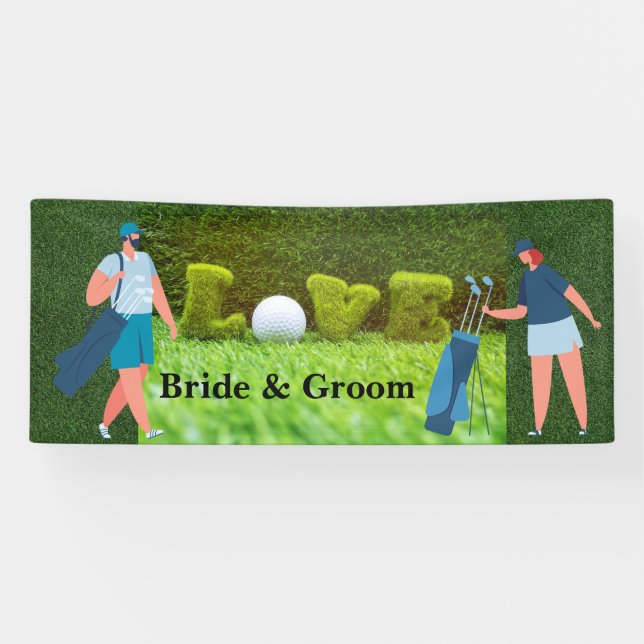 Lona Boda de golf con AMOR y golfistas (Horizontal)