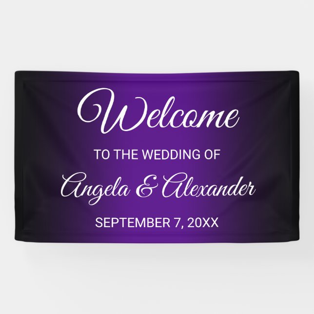 Lona Boda de gradiente negro e índigo morado (Horizontal)