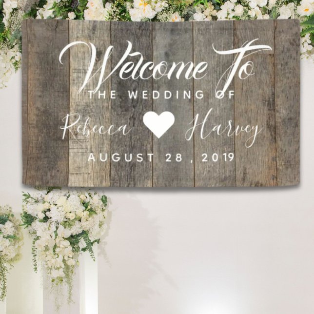 Lona boda de granero de madera de campo occidental (western country woodgrain barn wedding banner)