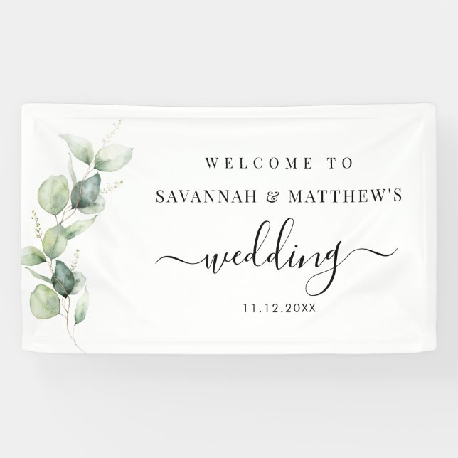 Lona Boda de guión botánico Eucalyptus Greenery (Horizontal)