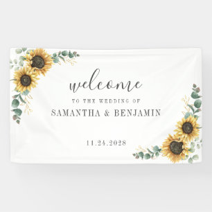 Lona Boda de guiones de eucalipto floral de girasol