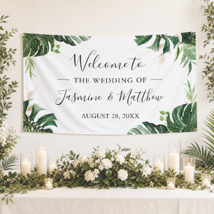 Lona Boda de hojas tropicales verdes Fiesta