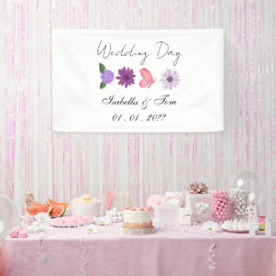 Lona Boda de jardín romántico floral y de mariposas