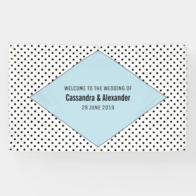 Lona Boda de puntos de polka azul moderno (Horizontal)