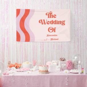 Lona Boda De Tipografía Moderna Retro Rosa Y Naranja Ba