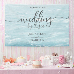 Lona Boda de verano junto al mar azul ondulado ombre oc