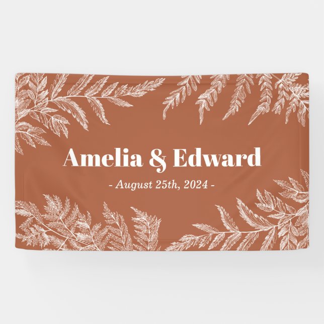 Lona Boda de Woodland Fern Bienvenida Banner Terracotta (Horizontal)