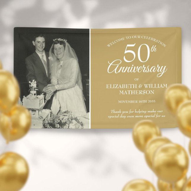 Lona boda del 50° Aniversario de la foto Bienvenida Dor (50th Anniversary Wedding Photo Golden Welcome Banner)