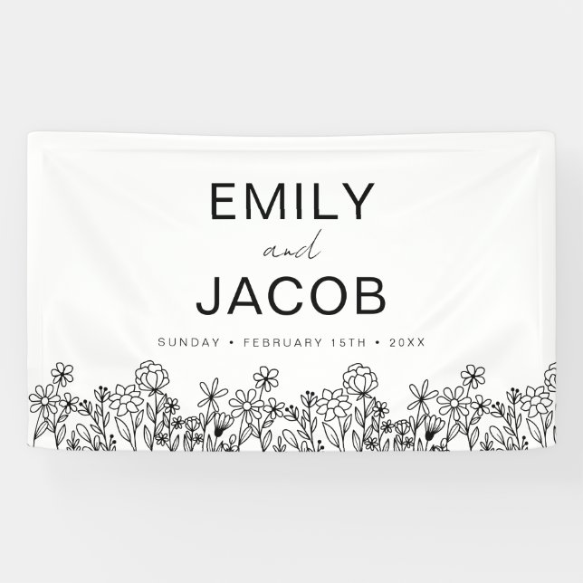 Lona Boda del Boho Black White Wildflower en flor (Horizontal)