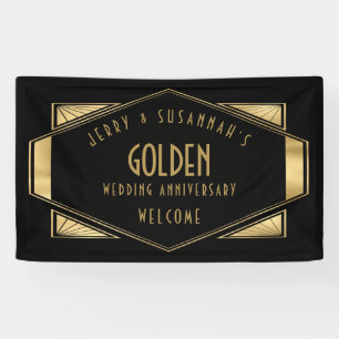 Lona Boda Dorado 50th Names Art deco Gold Black