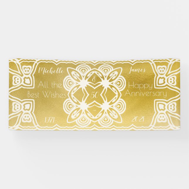 Lona Boda Dorado Personalizado Art Deco Ornamental (Horizontal)