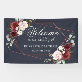 Lona Boda elegante geométrica de cobre borgoña azul