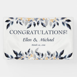 Lona Boda Felicitaciones Banner Elegant Blue Gold