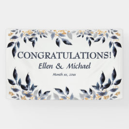 Lona Boda Felicitaciones Banner Elegant Blue Gold