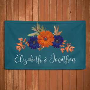 Lona Boda floral azul de la Marina Naranja de otoño rus