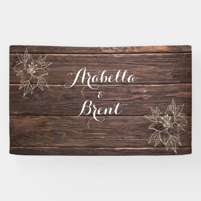 Lona Boda floral botánico de madera rústica (Horizontal)
