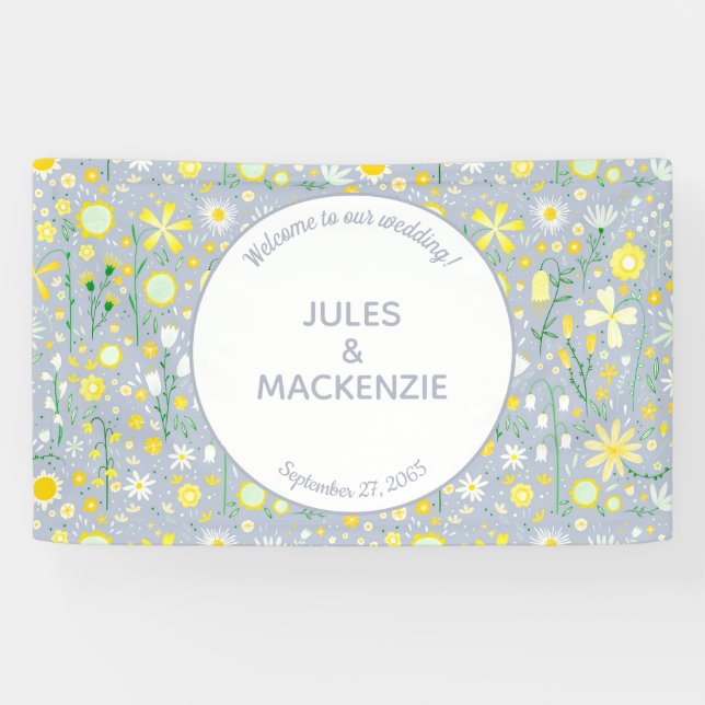 Lona Boda Floral de Flor Silvestre Azul Botánico (Horizontal)