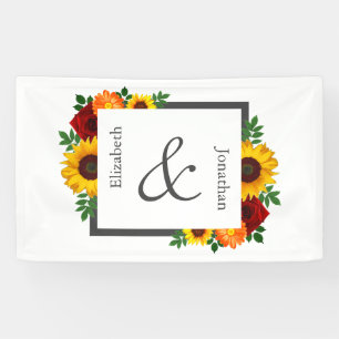 Lona Boda floral de girasoles y rosas al atardecer