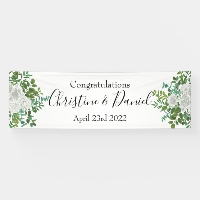 Lona Boda floral de White Peony y Rosa (Horizontal)