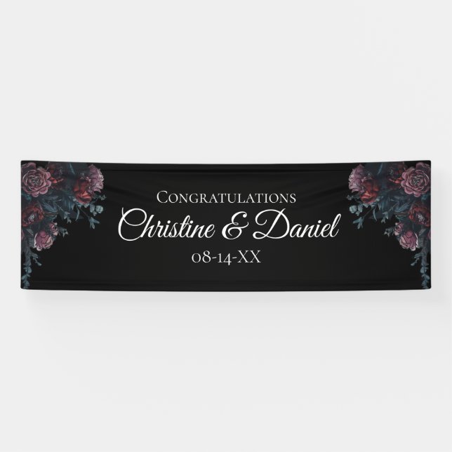 Lona Boda floral oscuro Gothic Black Elegant (Horizontal)