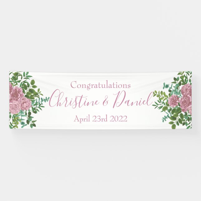 Lona Boda floral Rosa y peonía rosa claro (Horizontal)