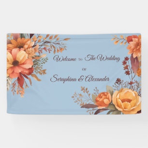 Lona Boda Floral Rústica Acuarela de Otoño Bienvenida