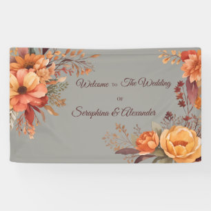 Lona Boda Floral Rústica Acuarela de Otoño Bienvenida