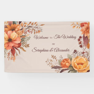Lona Boda Floral Rústica Acuarela de Otoño Bienvenida